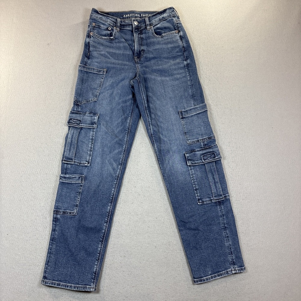 American Eagle Jeans Womens 4 Super High Rise Baggy Straight Cargo‎ Stretch